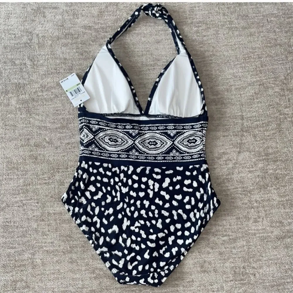 Michael Kors halter Navy/white women's size 10 one piece smooth shaper swimsuit